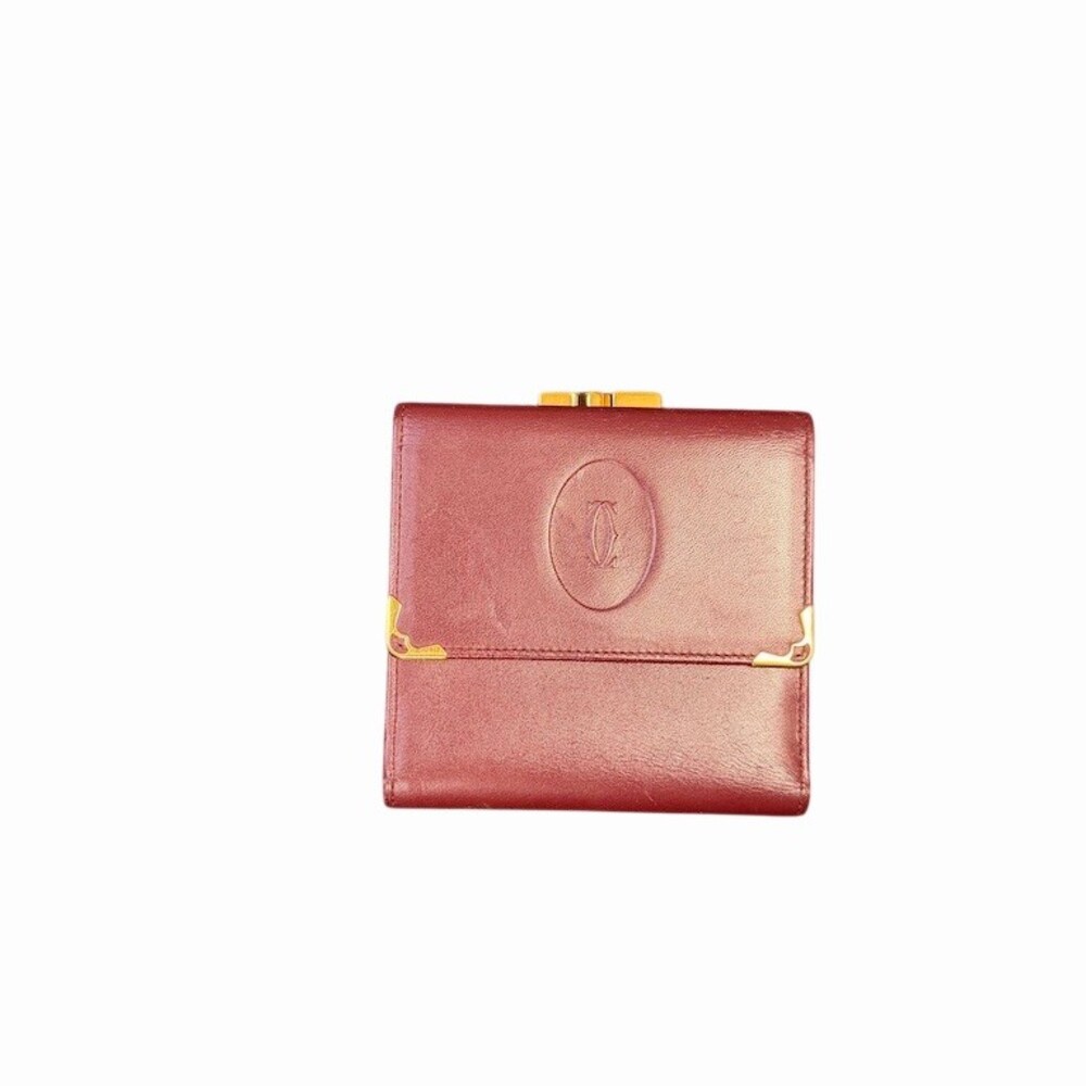 Cartier Must de Cartier Womens Burgundy Trifold Wallet Kisslock Coin Purse